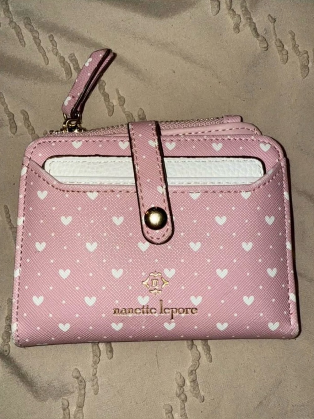 Nanette Lepore Pink Heart Zip Card Wallet
